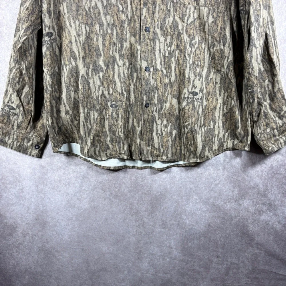 Magellan Button Up Shirt Mens XL Brown Mossy Oak Bottomland Hunt Gear Camo Shirt